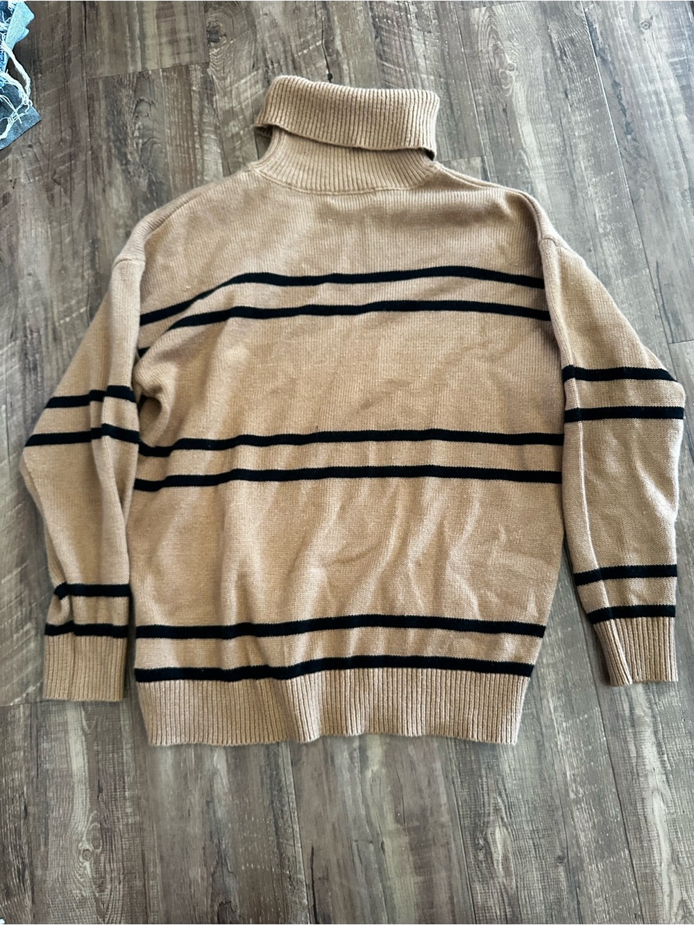SHEIN Camel Turtleneck Sweater with Black Stripes